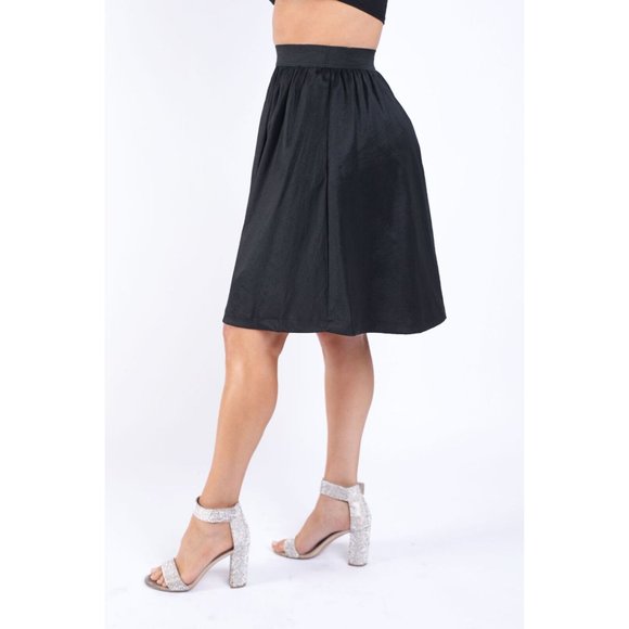 Women's Casual Elastic High Waist Pleated Midi Flare Black Skirt Size S/M/L - Picture 3 of 7